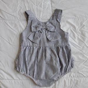 Blue & White Striped Romper For Baby Girl